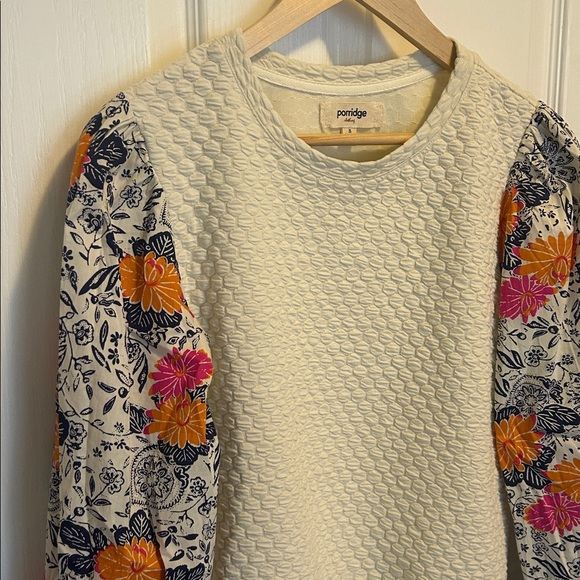 Anthropologie Porridge Beige Textured Floral Puff Sleeve Sweater Women’s small - Picture 2 of 6